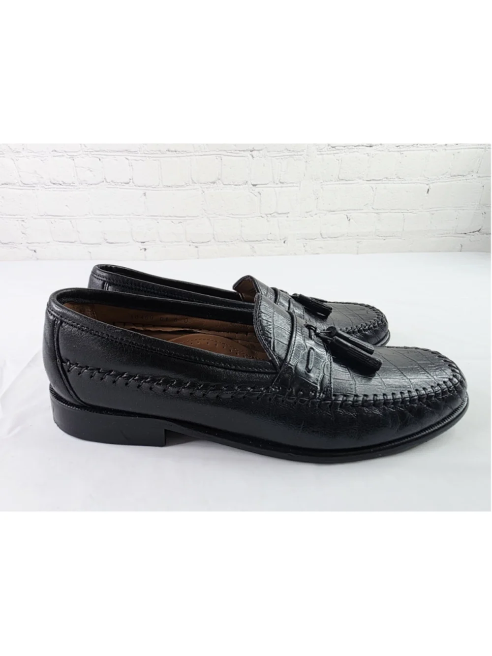 Florsheim Men Moc Toe Black Croc Print Leather Tassel Loafer Size 10.5